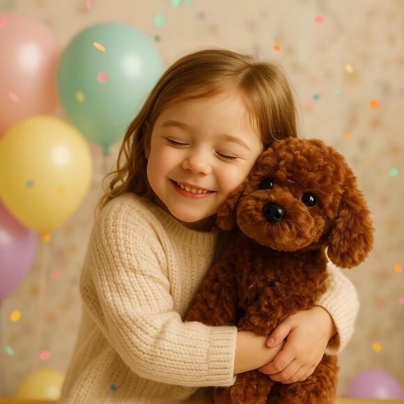 Labradoodle Plush Toy 12 Inch Fluffy Red Poodle Stuffed Dog Puppy Gift for Kids - Picture 2 of 9